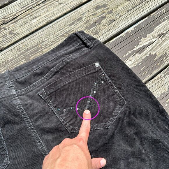 Y2K No Boundaries Jeans 36" Black Corduroy Flares Mid Rise NoBo Bedazzled Grunge - Picture 10 of 10